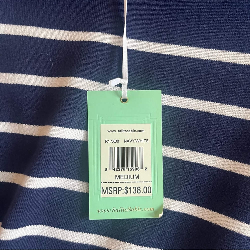 Sail to Sable NEW Navy White Striped Shift Dress Long Sleeve Nautical Coastal M - Picture 5 of 12